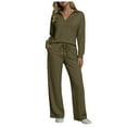 thumbnail image 3 of Quealent 2 Piece Sets For Women Fall Trendy Long Sleeve Sweatshirt Wide Leg Pants Loungewear Set Matching Sweatsuit Amry Green,Size M, 3 of 8