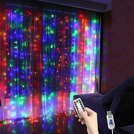 

Vikudaty Curtain Stripe Lights 300LED 8 Modes Remote Control Fairy String Lights Decora
