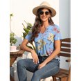 thumbnail image 3 of JuneFish Women's Pleated Tunic Henley Shirt V Neck Casual Loose Short Sleeve Flower Blouse Shirt Tops, 3 of 5