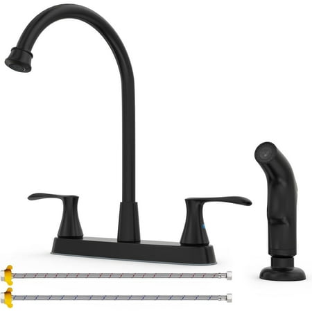 GOWIN Kitchen Faucet with Sprayer Black 4 Hole Kitchen Faucet  High Arc 2 Handle Kitchen Sink Faucets Kitchen Faucets for Sink 3 Hole Farmhouse Faucet for Kitchen Sink