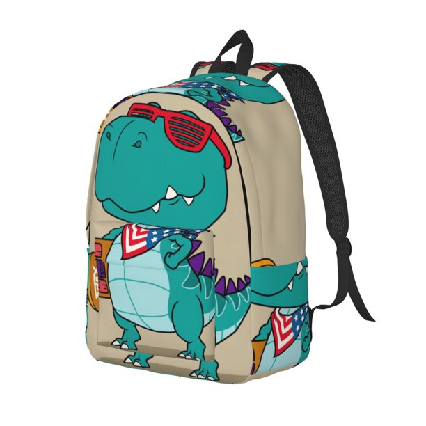 Balery Cool Dino Playing Skateboard Mochila Clásica Impresa Básica para Viaje, Mochila Escolar Resistente al Agua, Mochila de Lona con Correas Ajustables-Medium