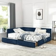 thumbnail image 3 of Harper & Bright Designs Full Size Upholstered Daybed Frame with Drawers, Velvet L Shaped Corner Bed with Backrest and Armrests for Bedroom Living Room, Dark Blue, 3 of 15