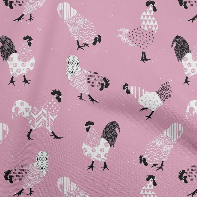 oneOone Cotton Poplin Light Pink Fabric Rooster Cock Sewing Craft Projects Fabric Prints By Yard 56 Inch Wide