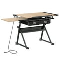 thumbnail image 6 of ZENSTYLE Drafting Table Wooden Drawing Desk Craft Station Artist W/ Stool and Charging Station Natural, 6 of 9