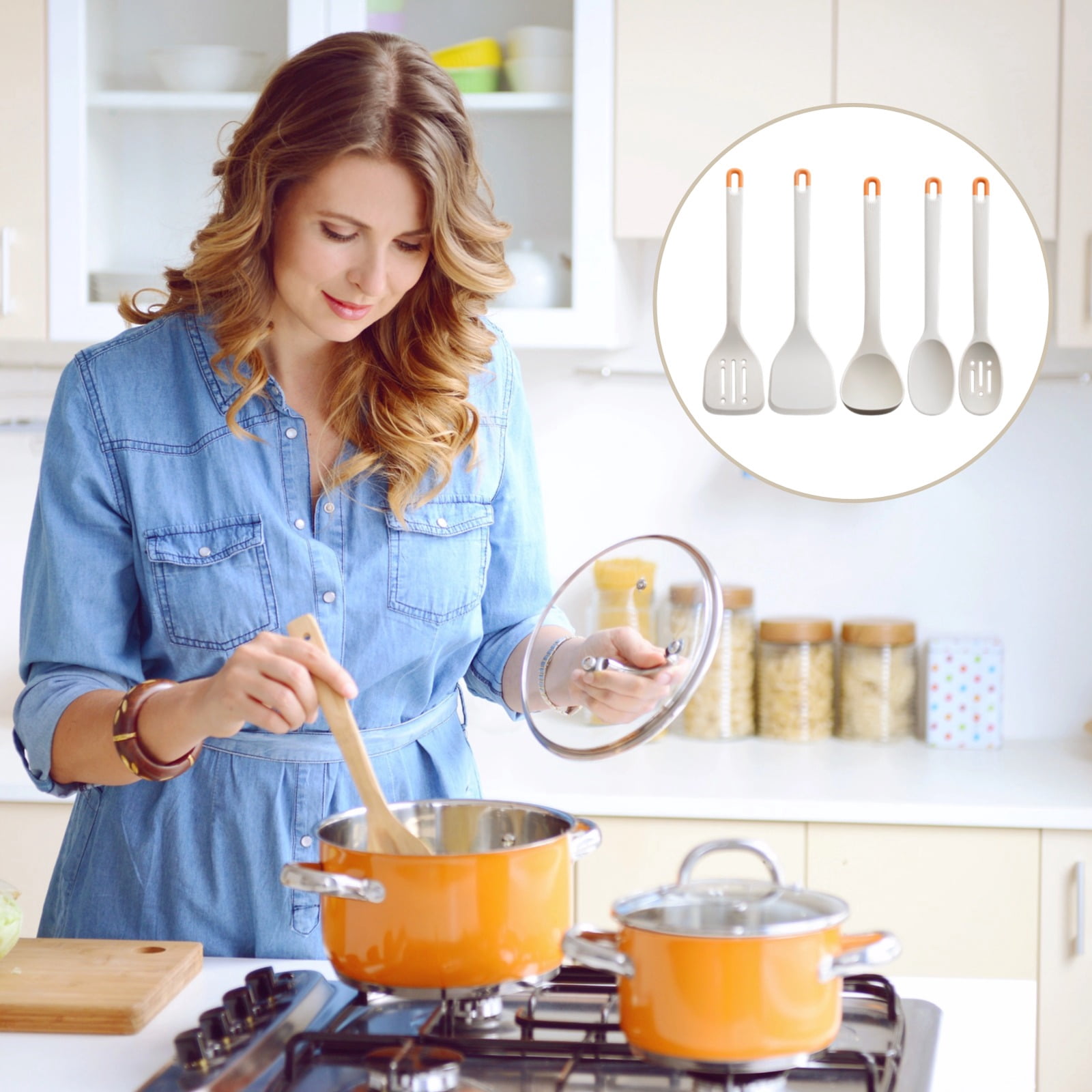 5 Pcs Silicone Cooking Utensils Set,High Heat Resistant Kitchen Utensil Set,Non-Stick Cookware Safe,BPA-Free,Ergonomic Grip Design for Everyday Culinary Needs(Grey)