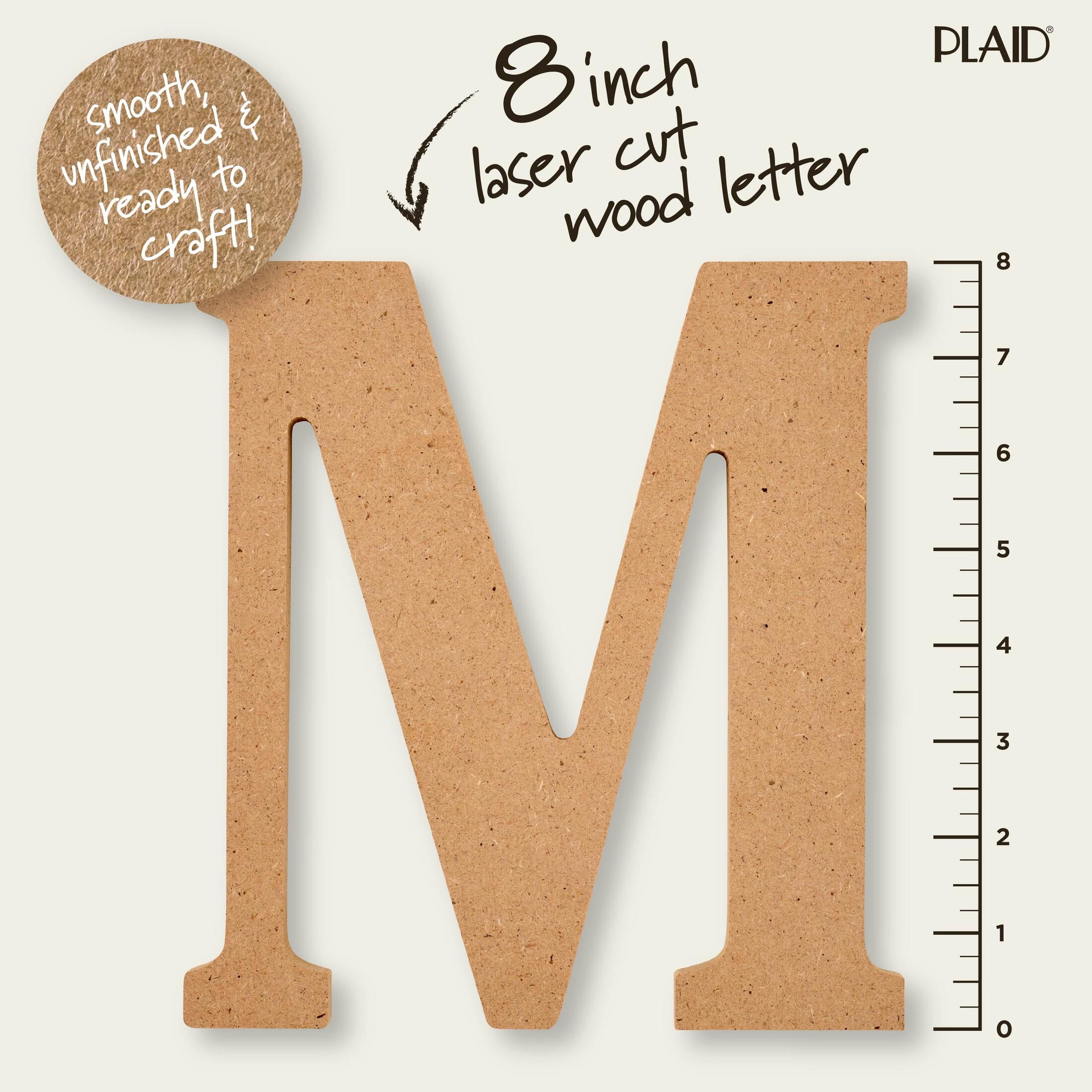 (6 pack) Plaid Unfinished Wood MDF 8" Letter for DIY Arts and Crafts, M
