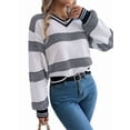 thumbnail image 3 of Womens Oversized Striped Tunic Sweaters Casual V Neck Long Sleeve Color Block Knit Pullover Jumper Tops White S, 3 of 9
