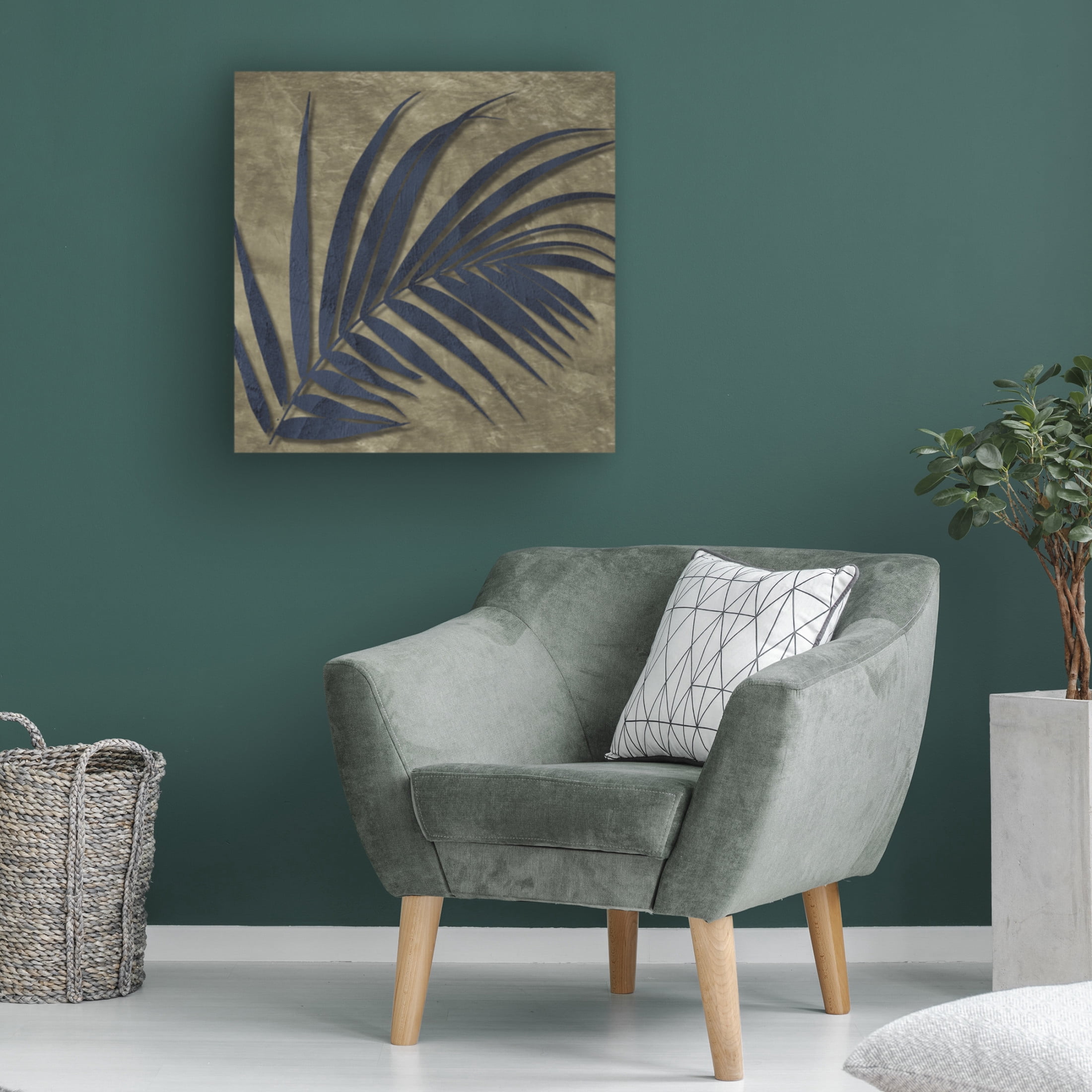 Canvas Wall Art - Sasha 'Blue and Gold Fronds I' Wall Art for Living Room, Bedroom, or Office Décor by Trademark Fine Art - 14 x 14 Inches