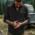 thumbnail image 5 of Men's Casual Button Down Shirt Long Sleeve Turndown Collar Solid Polyester Zipper Closure Pockets Daily Work Office Business | Zenithor,Black M, 5 of 7