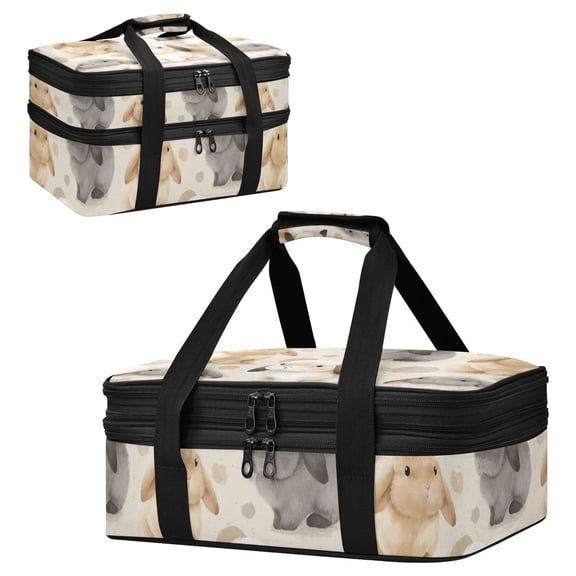 Large Double Decker Insulated Casserole Carrier Expandable 2-Layer Thermal Food Tote Bag Creamy Lop Bunnies Hot Cold Pizza Lasagna Holder for Potluck Picnic Party Camping