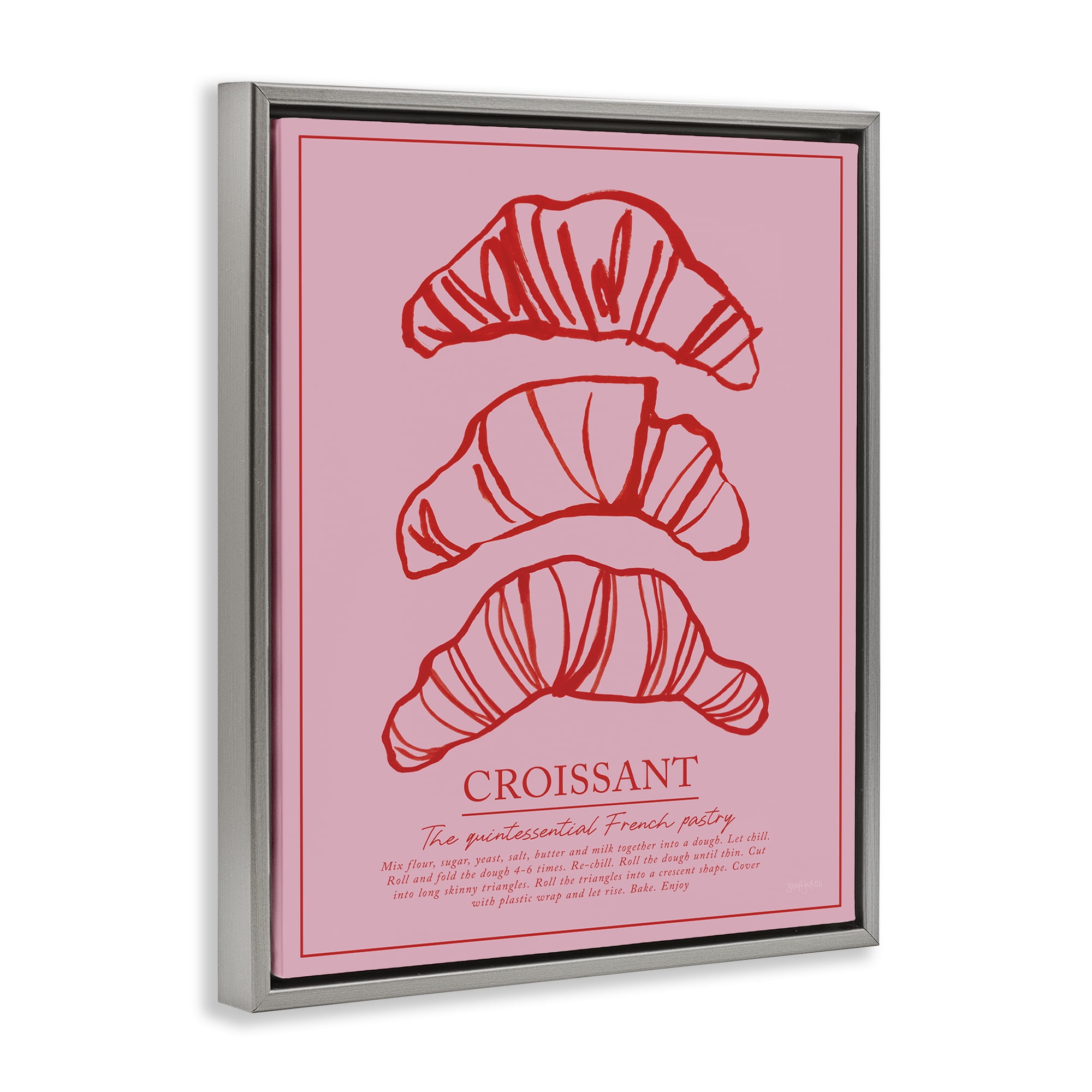 Stupell Industries Croissant Breakfast Pastry Gray Framed Floater Canvas Wall Art, design by Jenaya Jackson