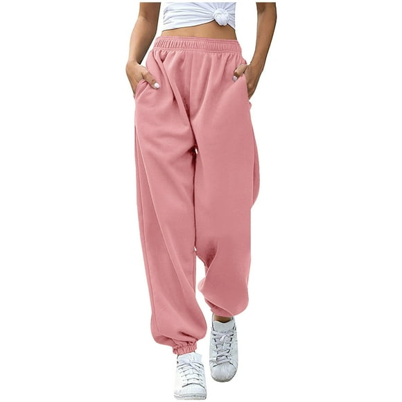 Abcnature Women's Fashion Casual Solid Elastic Waist Trousers Long Straight Pants Jogger Pants for Women