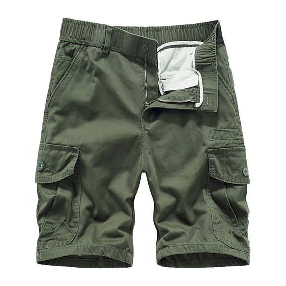 HOOMEUMY Men's Summer Cargo Shorts Cotton Loose Fit Multi-Pockets Straight Work Shorts with Elastic Waist Army Green 8