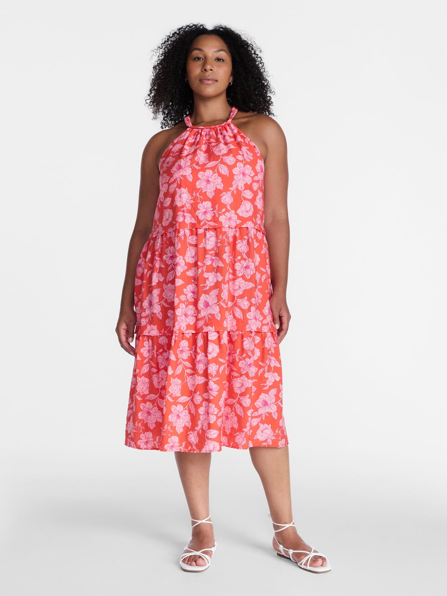 Time and Tru Women's Braided Halter Midi Dress, Sizes XS-XXXL