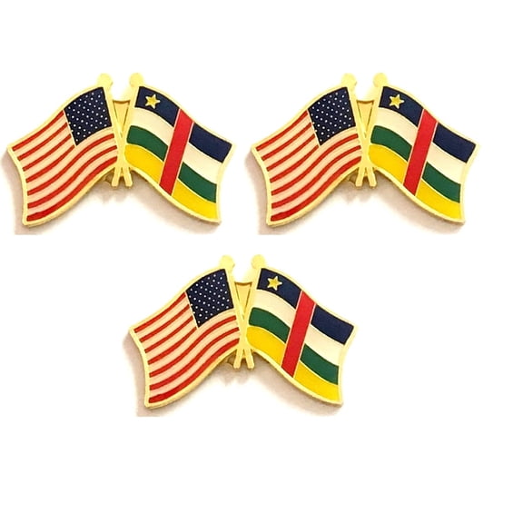 Central African & US Crossed Flag Lapel Pins, Pack of 3