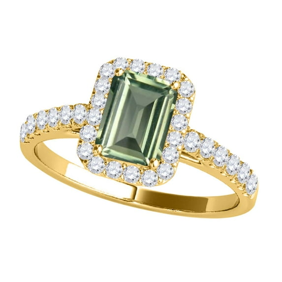 Mauli Jewels Rings for Women 2.50 Carat Diamond And Emerald Shaped Green Amethyst Ring 4-prong 10K Yellow Gold