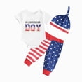 thumbnail image 4 of CAUYDY 3-18M Infant Baby Boy 4th Of July Outfit Cute Print Short Sleeve Romper + Pants + Hat 3-Pieces Clothes Set Newborn Boys Birthday Children's Day Gift (Sizes 6-12 Months,White), 4 of 4