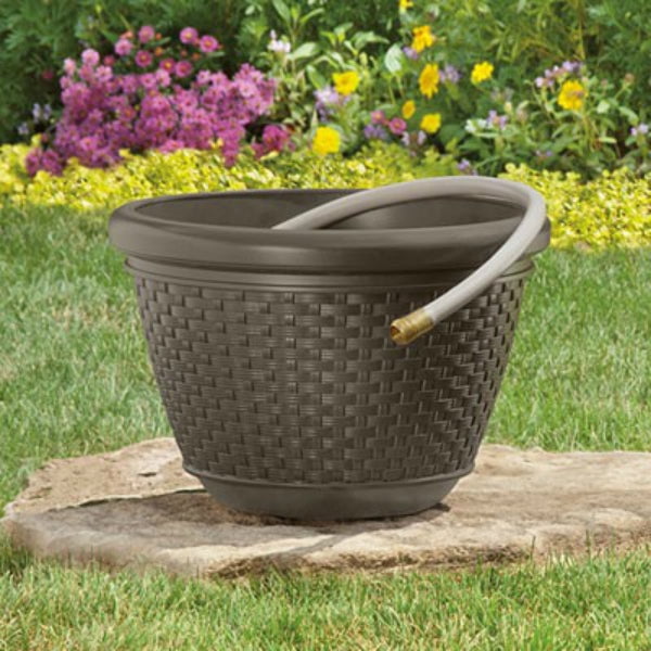 100' Brown Resin Wicker Hose Pot Decorative Wicker Design 18"D x 12"Ta
