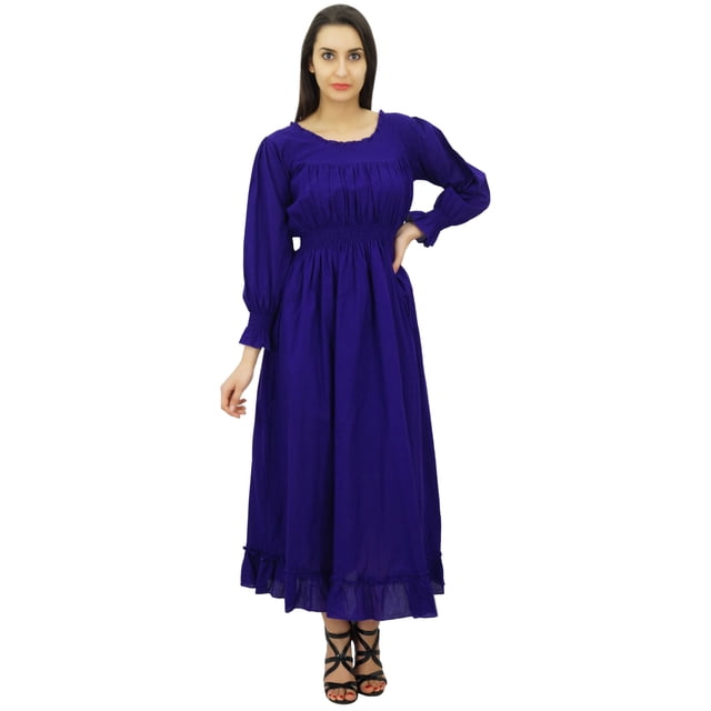 Bimba Robe Maxi Longue Décontractée en Coton pour Femme à Taille Smockée