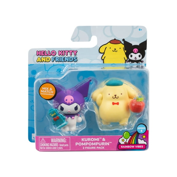 Hello Kitty and Friends - 2 inch 2 Figure Pack - Rainbow Vibes - Kuromi Robot, Pompompurin Apple