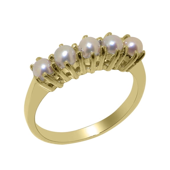 LBG British Made 9k Yellow Gold Cultured Pearl Ladies Eternity Ring - 33 size options - Size 10