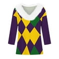 thumbnail image 4 of UPPADA Femmes T-Shirts à Manches 3/4 Mardi Gras Yall T-Shirts à Imprimé Floral Col Rond Blouse à devant Plissé Hauts d'Été Décontractés Chandail à Enfiler Haut Mode Fête Défilé Hauts Hauts à Manches 3/4 pour Femmes Aubaines, 4 of 5
