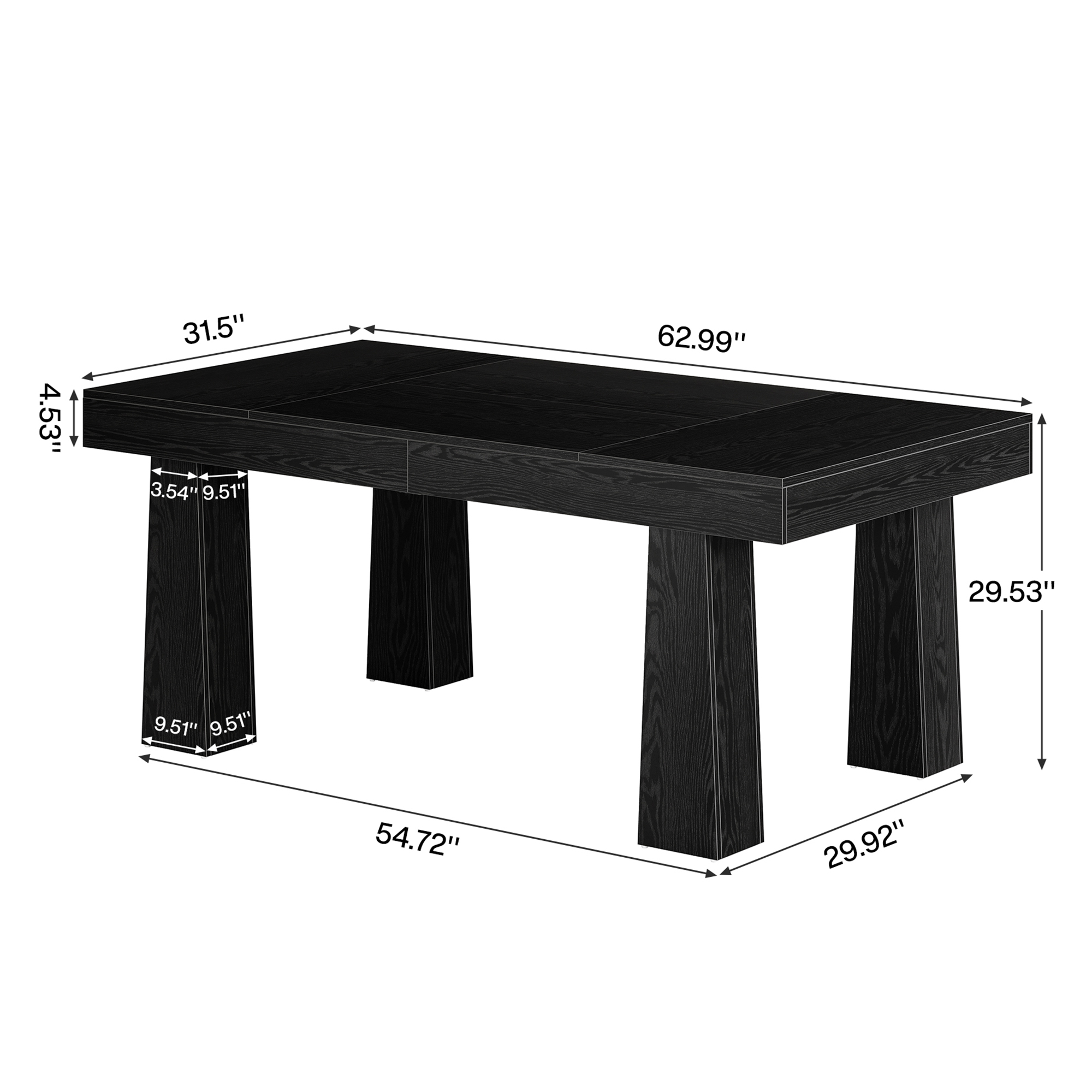MAYEERTY 63 Inch Modern Rectangular Dining Table, Black Kitchen Dinner Table with Tapered Legs for 4 to 6 People