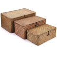 thumbnail image 1 of Set of 3 Natural Seagrass Storage Baskets with Lid Large Handwoven Wicker Storage Bins Rectangular Household Organizer Boxes Shelf Wardrobe Organizer, Coffee, 1 of 6