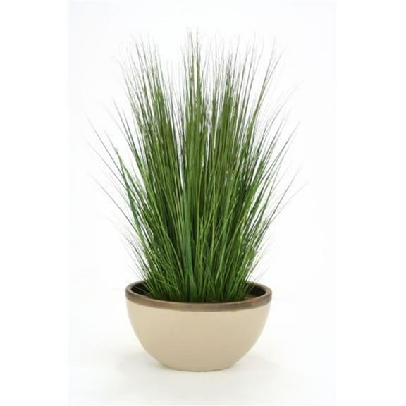 Distinctive Designs 1926 Grass in Shellish Sand Earthenware Oval Vase with Bronze Rim - Greens