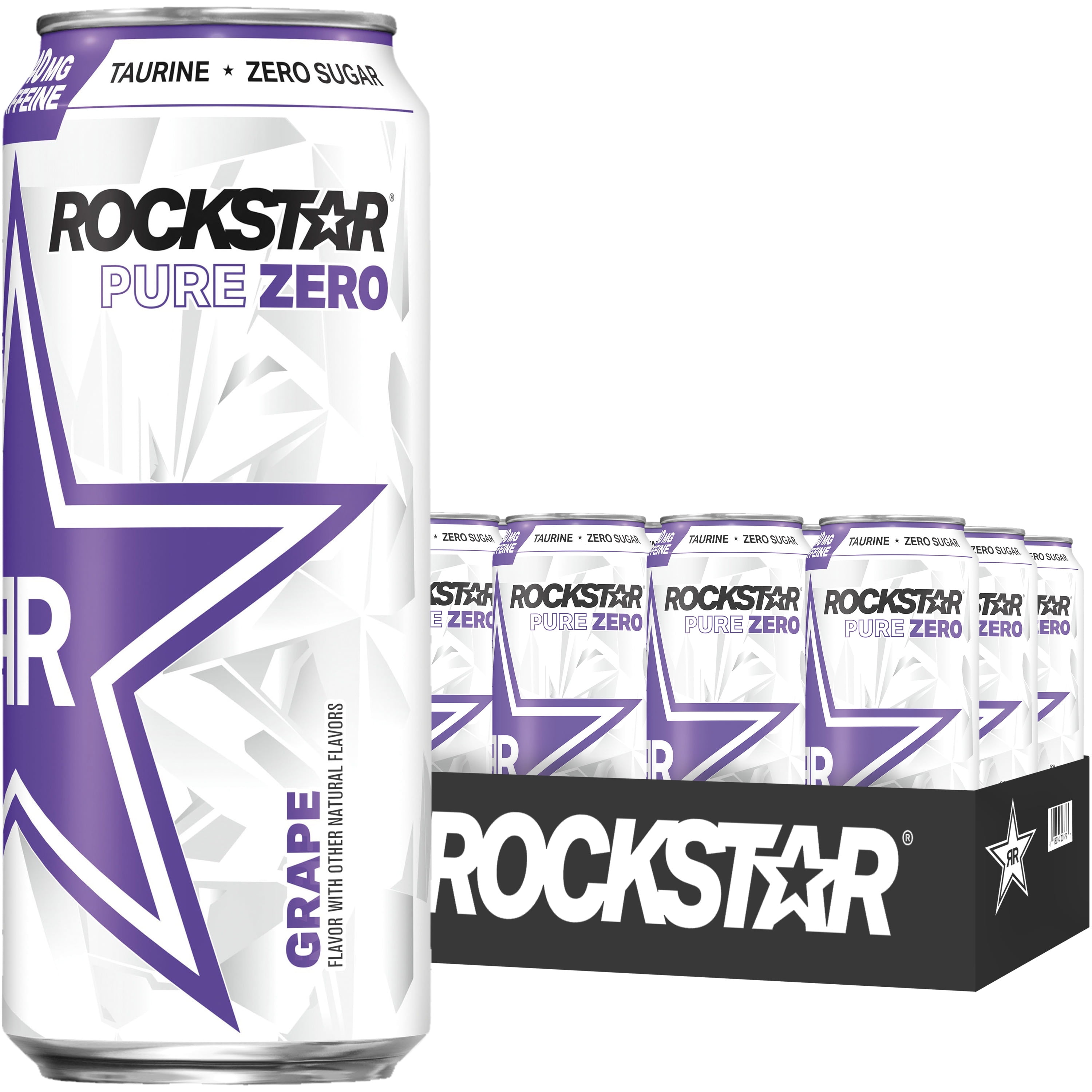 Rockstar Pure Zero Sugar Grape Energy Drink, 16 oz, 12 Pack Cans