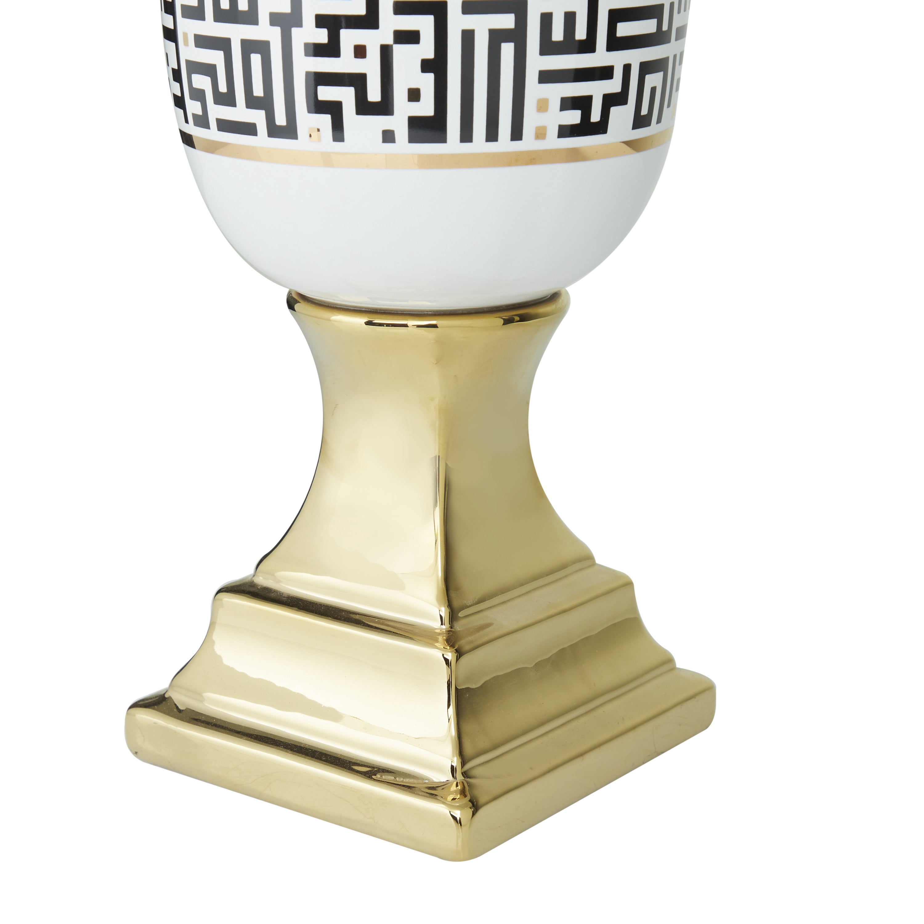 DecMode 21" White Ceramic Vase with Greek Knot Pattern and Gold Base