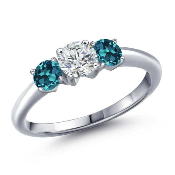 Gem Stone King 925 Sterling Silver Lab Grown Diamond and London Blue Topaz Engagement Ring for Women | 1.16 Cttw | Round 5MM | Gemstone April Birthstone | Size 7