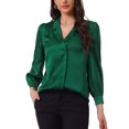 thumbnail image 1 of CAMISA DE BOTONES CHIC INSPIRADA EN EL TRABAJO CASUAL PARA MUJERES, BLUSA DE MANGA LARGA DE SATÉN, TAMAÑO S, VERDE, 1 of 6