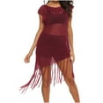 thumbnail image 2 of Women's Crochet Bathing Suit Cover Ups Beach Sexy Swim Dress Sleveless Hollow out Fishnet Swimwear Tassel Cover Ups, 2 of 5