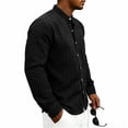 thumbnail image 6 of Qiyinn Men's Cotton Linen Long Sleeve Shirts Casual Button Down Banded Collar Shirt Beach Summer Tops with Pocket, 6 of 8