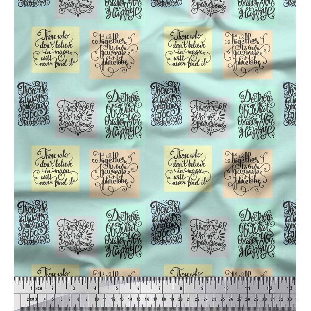 Soimoi Green Rayon Fabric Motivational Quotes Text Print Sewing Fabric Yard 56 Inch Wide
