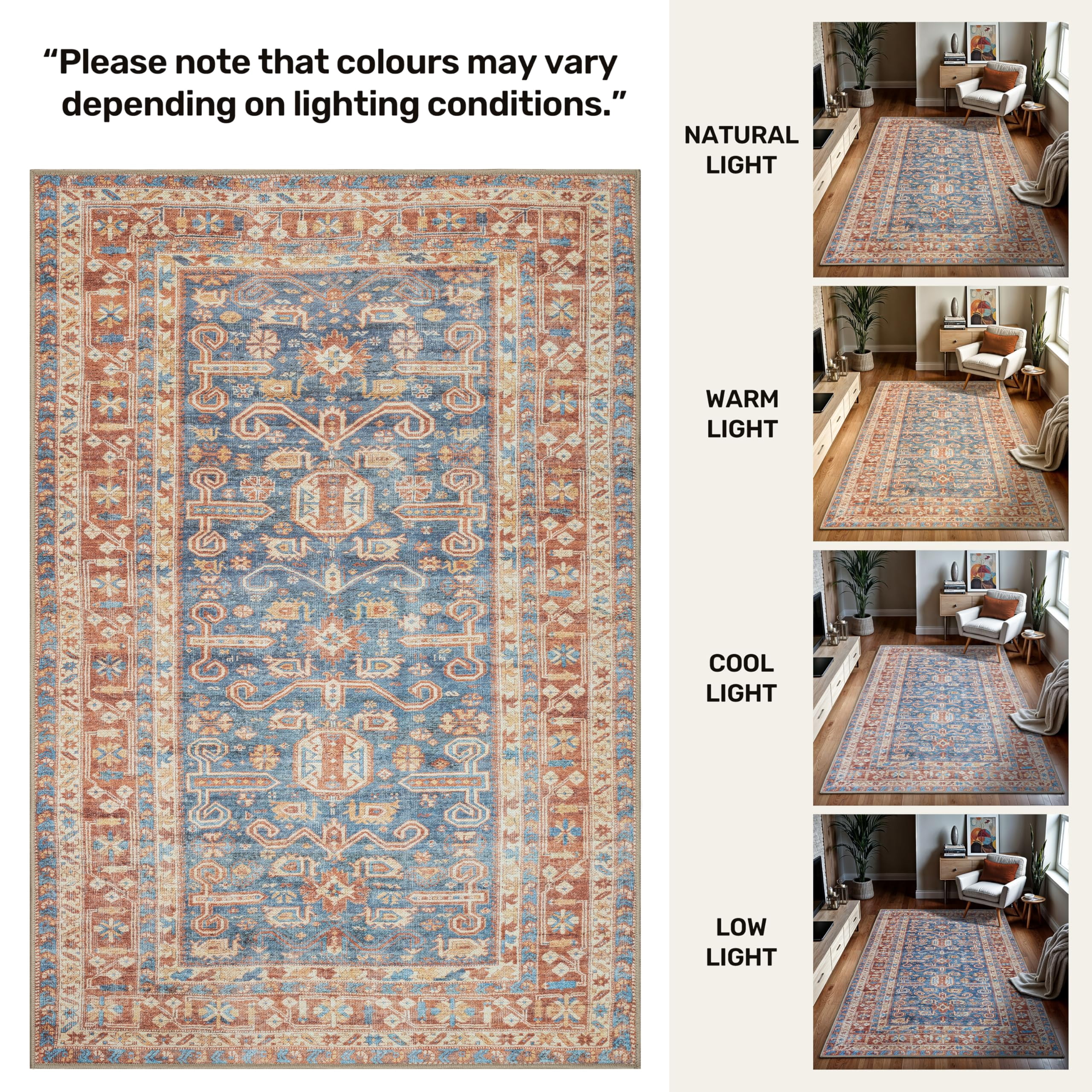 GLN Rugs Jerusalem - Indoor, Machine Washable Area Rug 8'x10' Turkish Terra Home Carpet