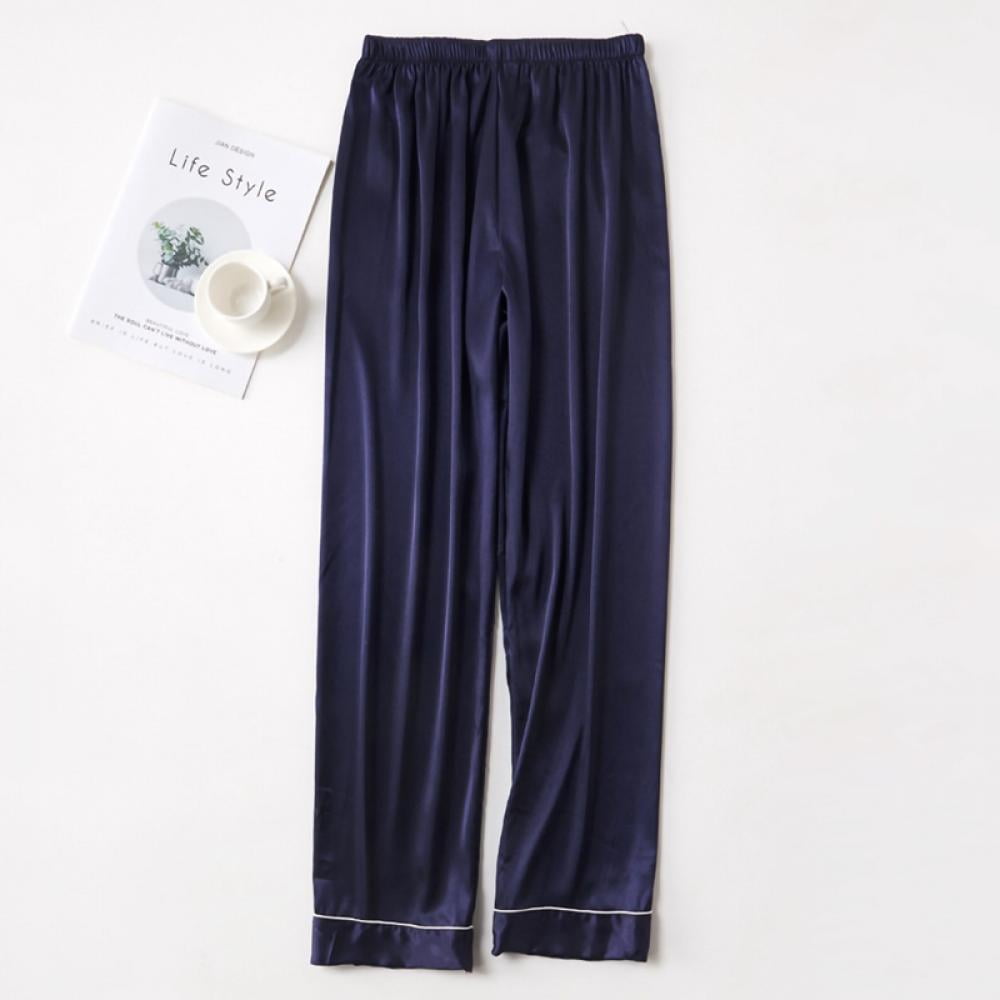 Men's Satin Pajama Pants Solid Luxury Satin Silk Casual Nightwear ...