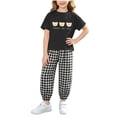 thumbnail image 2 of Amidoa Girls Summer Outfit Sets 2 Piece Graphic T-Shirt Short Sleeve Pants Kids Clothing Sets Black Size 2T, 2 of 6