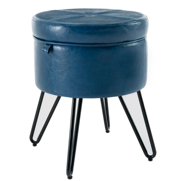 Velvet Vanity Stool With Storage And Tray Mid Century Small Round Ottoman For Bedroom Makeup Desk Living Room Com Tray Mid Century Small Round Ottoman, Storage Bench For Vanity