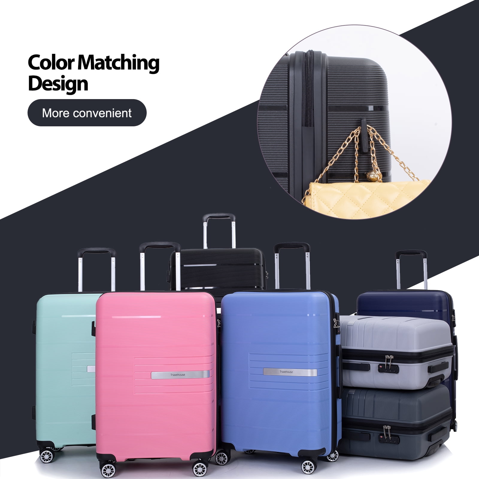 "Tripcomp 3pc Rolling Hard Shell Luggage Set  Spinner Wheels, TSA, CarryOn (20"", 24"", 28""), PP, B(图4)