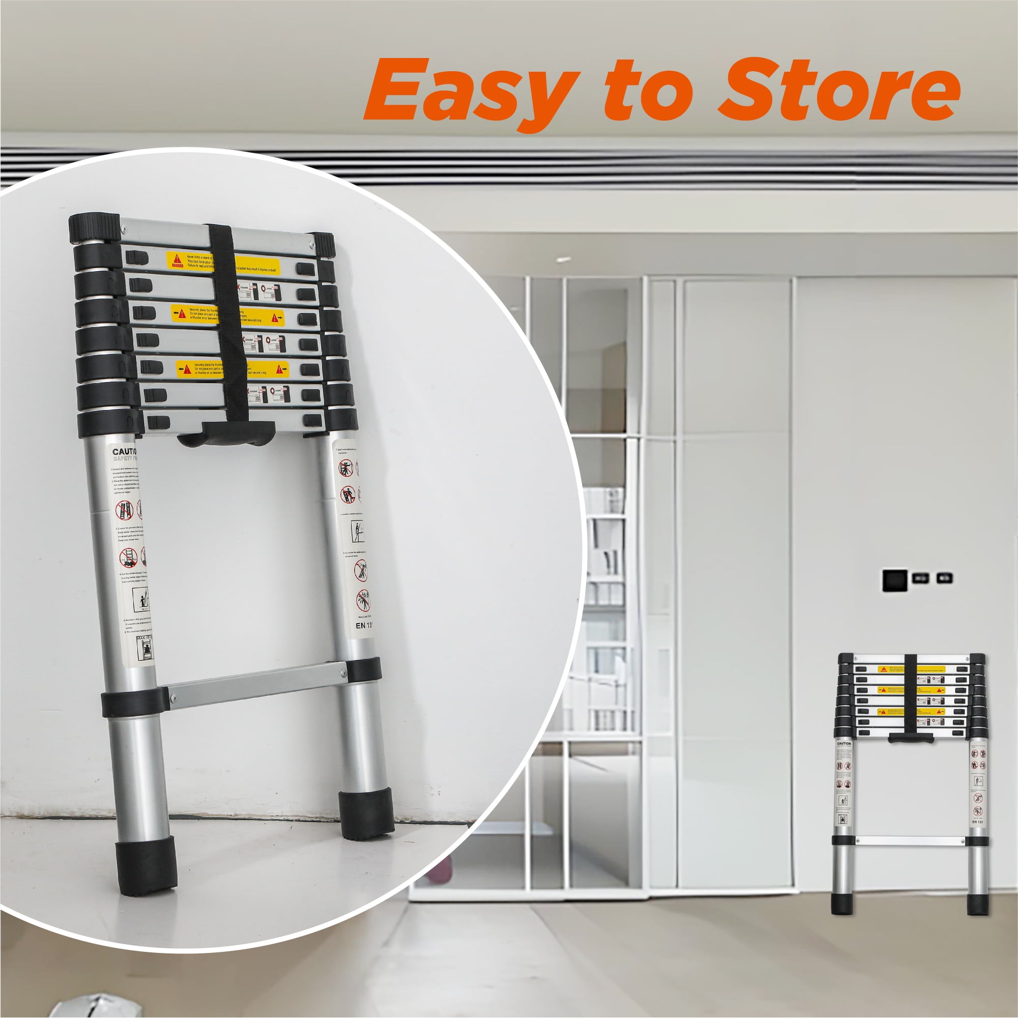 MAYEERTY Telescoping Ladder 8.5FT, Telescopic Extension Ladder, Aluminum Alloy Portable Folding Ladder for Indoor Outdoor, Heavy Duty 300 lbs Load