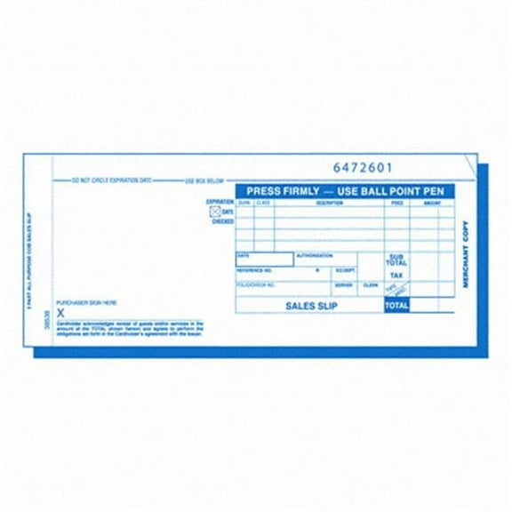 Tops Sales Slip 7-7/8 x 3-1/4 Carbonless Triplicate 100 Loose Form Sets Pack
