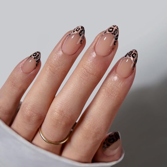 AIJIA Nude Leopard French Tip Nail Wraps No UV Light Needed Self Adhesive Nail Strips Stylish Nail Decals For Nail Art DIY Manicure Nail Art Supplies