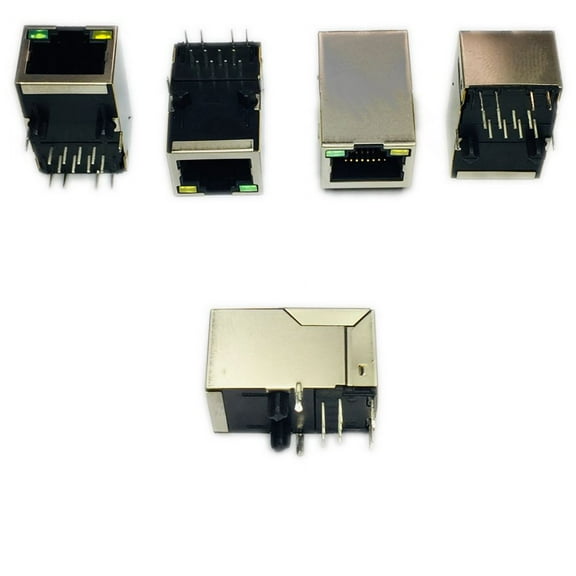 1pc of a 1 Port RJ45 Magjack Green/Yellow LED Connector Through Hole 10/100 Base-T, AutoMDIX  1PORT 100 BASE-T