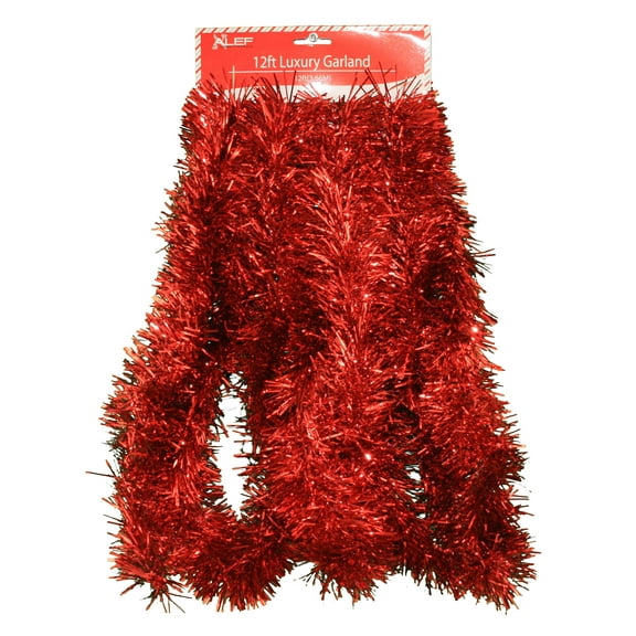 12 foot 5 Ply Holographic Tinsel Garland - Red