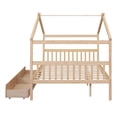 thumbnail image 6 of Full Bed Frame with Storage for Kids, Wooden Montessori House Bed with 2 Drawers and Fence Headboard, Low Platform Bed Playhouse Bed with Roof for Boys Girls Bedroom, Natural, 6 of 7