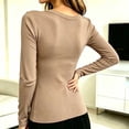 thumbnail image 7 of VBVC Women's V Neck Ribbed Slim Fit Long Sleeve Top , Ladies' Stretchy Basic Layering Tee , Soft Casual Daily Shirts For Women,Khaki,S-2XL, 7 of 7
