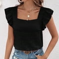 thumbnail image 3 of sunsanly Women Summer Casual Shirt Square Collar Flying Sleeve Pullover Tops Solid Color Loose Fit Pleated Blouse Streetwear, 3 of 8