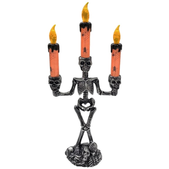 Clearance Under $7.49! 1 Pack Gothic Skeleton Candelabra, LED Flameless Candle Holder, for Halloween Centerpiece